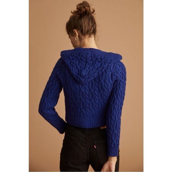 NEW Anthropologie Blue Hooded Cable-Knit Tank Top & Cardigan Sweater Set Large - Picture 2 of 6